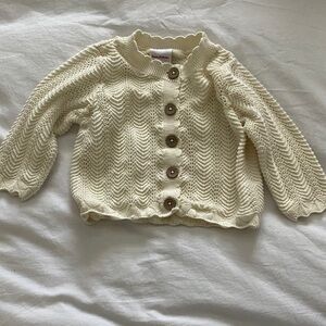 Hanna Andersson Cream Knit Button-Front Baby Cardigan